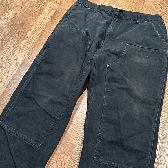 Carhartt Distressed Double Knee Loose Fit Washed Duck Canvas Black Pants Mens 40 - Picture 7 of 12